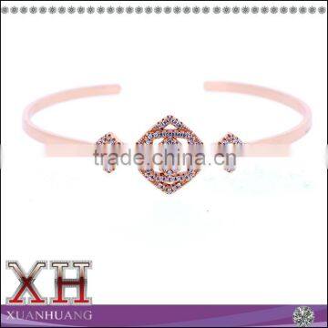 Fashion 925 Sterling Silver Crytsal Open Bangle