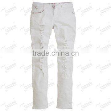 Lady's denim jeans JS-10907# white destory