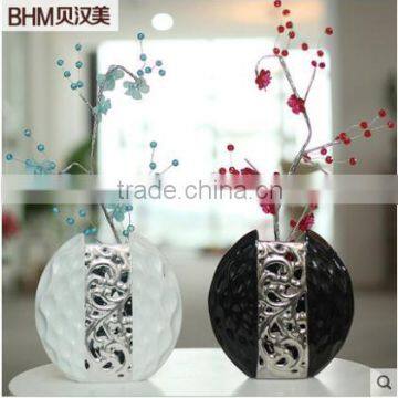 Home decor interior decorating ceramic vase electroplated with crystal flower