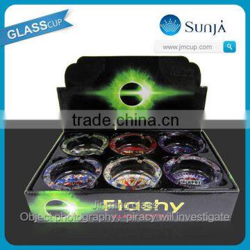 flashy series glass ashtray color box packing 6 in one glass gift ashtray box