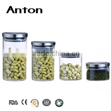 Wholesale different size round glass storage jars for kitchen and glass bottle with metal lid