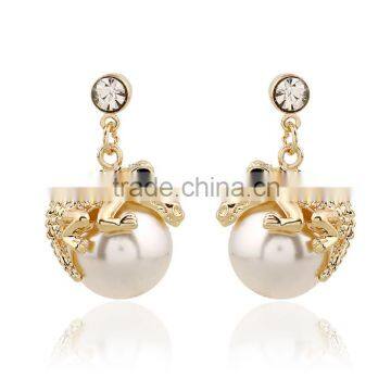 Fancy Jewelry Gold Plated Zinc Alloy Pearl Pendant Alligator Earring Necklace Set Supplier's Choice photo-4
