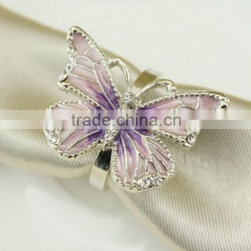 fashionable butterfly shape crystal metal alloy enamel napkin rings