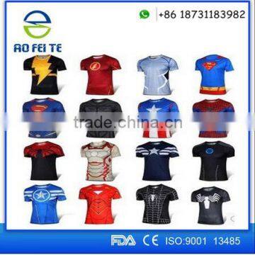 2016 OEM Digital Printing3d T Shirt Factory Captain America Cheap Sports Body Tight T shirt