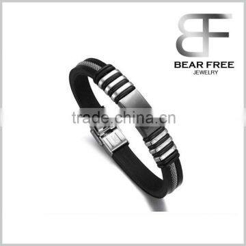 Designed for Men's Black And Silver Collocation Titanium Steel And Silicone Bracelet Bangle,secure with stainless steel clasp