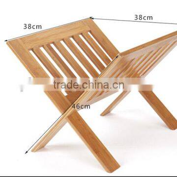 2015 X-shape Folding Nature Bamboo Magazine Display Racks Wholesale photo-3