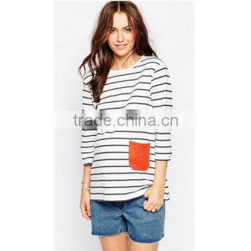 3/4 sleeve maternity top stripe t shirt with pocket