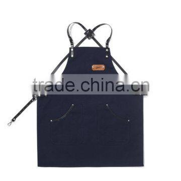 Hign Quality Barista Apron, Work Apron ,Navy Canvas With Black Leather Strap Apron photo-2