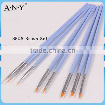 ANY Professional Nail Art Design Painting Wood Handle 8PCS Applicator Nail Art Design Brush Set