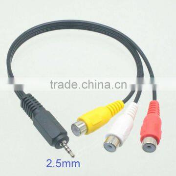 2.5mm AV Male to 3RCA Female M/F Audio Video Cable Stereo Jack Adapter Cord