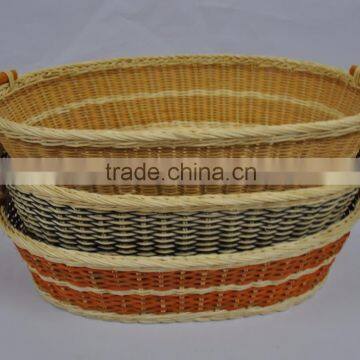 rattan storage basket with wood handle