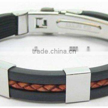 C016 fashionable stainless steel leather bracelet for men