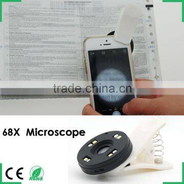 High Quality Mini 68X Zoom Magnify Microscope Micro Lens For Apple iPhone 4 4S 4G LED Lighted