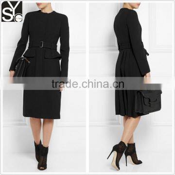 2015 autumn/winter woman long sleeve elegant pleated dress coat SYA15055