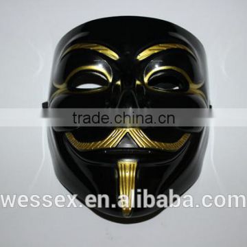 Halloween black Vendetta V plastic mask,gold eyeliner(upgraded version)