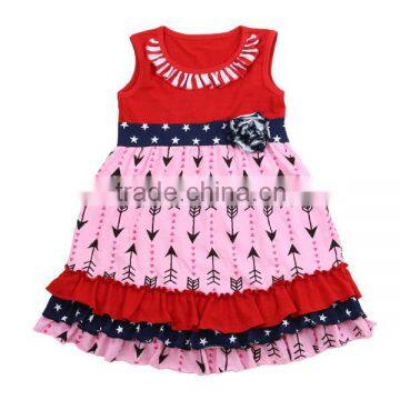 2016 popular summer red arrow pattern sleeveless baby frock design girl dress