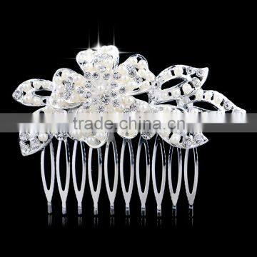 Elegant Crystal Hair Jewelry White Pearl Big Single Flower Wedding Bridal Hair Comb