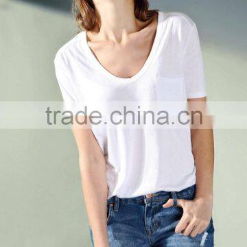 China fashion design v-neck short sleeve cotton custom woman t shirt