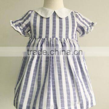 100% woven cotton wholesale blue stripe short sleeves dress