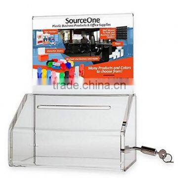 SourceOne Donation Box with Lock - 5-Inch Wide Acrylic Storage Container