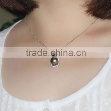 Beautiful Chinese Lute Shape Tahiti AAAA Top Qualtity Round Black 10-11mm 925 Silver Sea Pearl Pendant photo-4