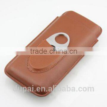 Pure brown leather cigar case