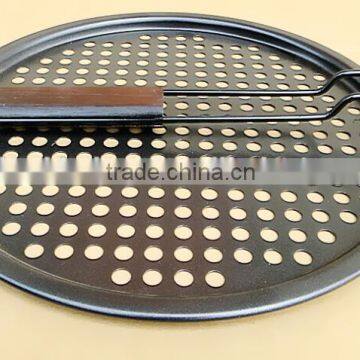 Hot Sale Folding Single Wooden Handle Non-Stick BBQ Pan Pizza Pan BT-BBQ108