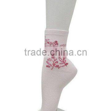 Pink flower jacquard women socks