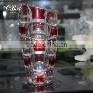 Wholesale cheap transparent red pattern oblique mouth glass vase