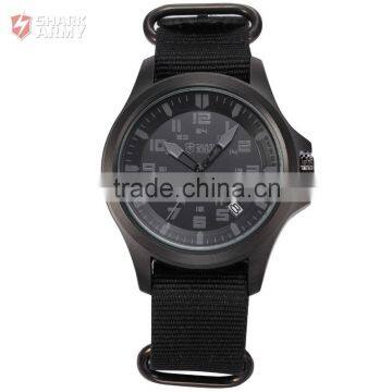 Mens Shark Army Black Nylon Analog Quartz Sport Watch