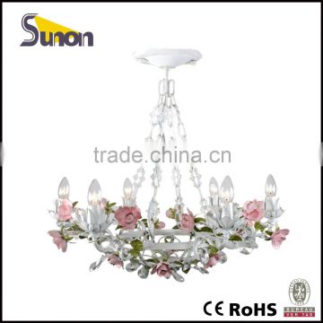 6 Light White Brush Gold Indoor Decorative Flower Wrought Iron Chandelier SD0941-6B