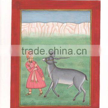 indian Miniature Painting Artwork Portrait Art Gallert Artist water color Musk Deer