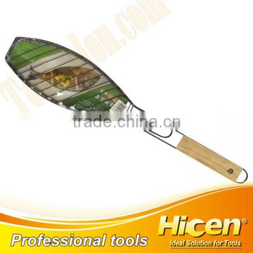 Grilled Fish Mesh with Wooden Handle