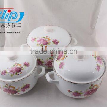 The Best Quality 3 Pcs Enamel Casserole With Metal Cover Beautiful Decal photo-3