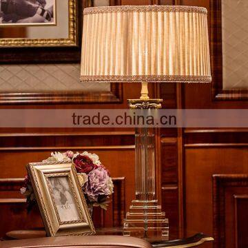 Special Rome column design clear crystal table lamp with white fabric lampshade