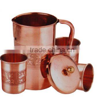 Drinking Water Copper Mugs Set Indian Ayurveda Copper Pitcher Mug