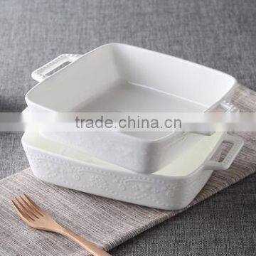 7'' White porcelain bakeware with handle Square white porcelain tray Porcelain bakeware