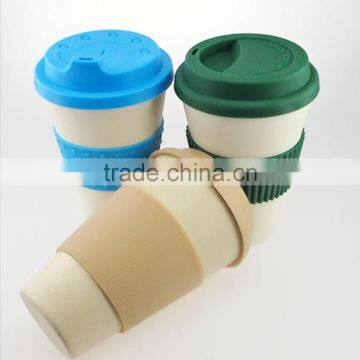 Take Away Coffee Cup Mug With Lid Biodegradable Bamboo Fiber Mug With Silicon Sleeve photo-6