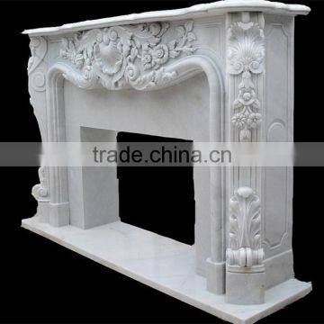 Popular Design Floral and Shell Cultured White Marble Fireplace Surround photo-3