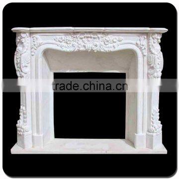 Home Decoration Hand Carving White Flower Marble Fireplace Mantel photo-2