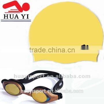 Promotional adult swimming goggle and cap set, hot sales goggles and cap for swim