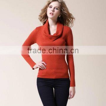 OEM ladies fashion lapel collar vantage woman slim pullover sweater