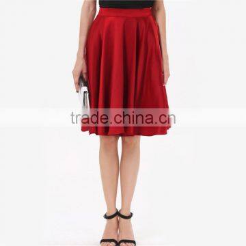 2015 New Arrival Summer Women Fashion Red High Waist Pleated A Line Skirt