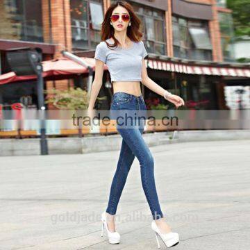 Unique Design Fashion Denim Jeans for Women Blue Cotton Slim Jeans photo-4