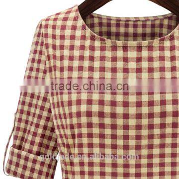 2016 Spring Red and Blue Tantan Print Women Plaid Flannel Shirt Dresses photo-4