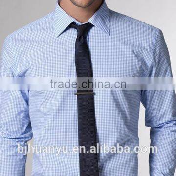 Men formal check light blue pontied T/C dress shirt 2015