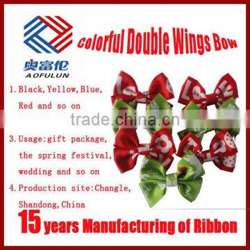 Colorful Pre-made Printed Double Wings Grosgrain Ribbon Bow