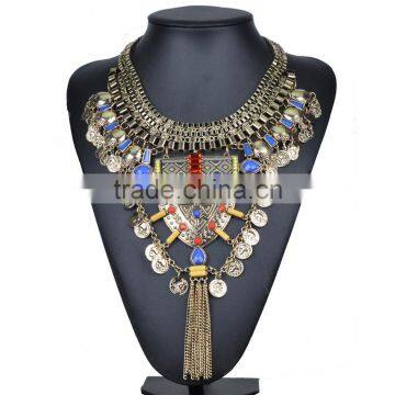 Vintage alloy blue resin collar necklace for womens