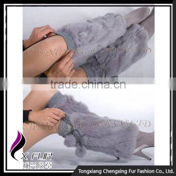 CX-A-14A China Wholesale Ladies Stylish Boot Cuffs Winter Genuine Rabbit Fur Leg Warmer With Balls photo-2