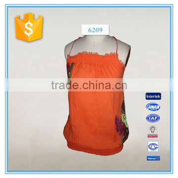 Sexy Women Orange Spaghetti Strap Embroidery Lace Trim Tank Top